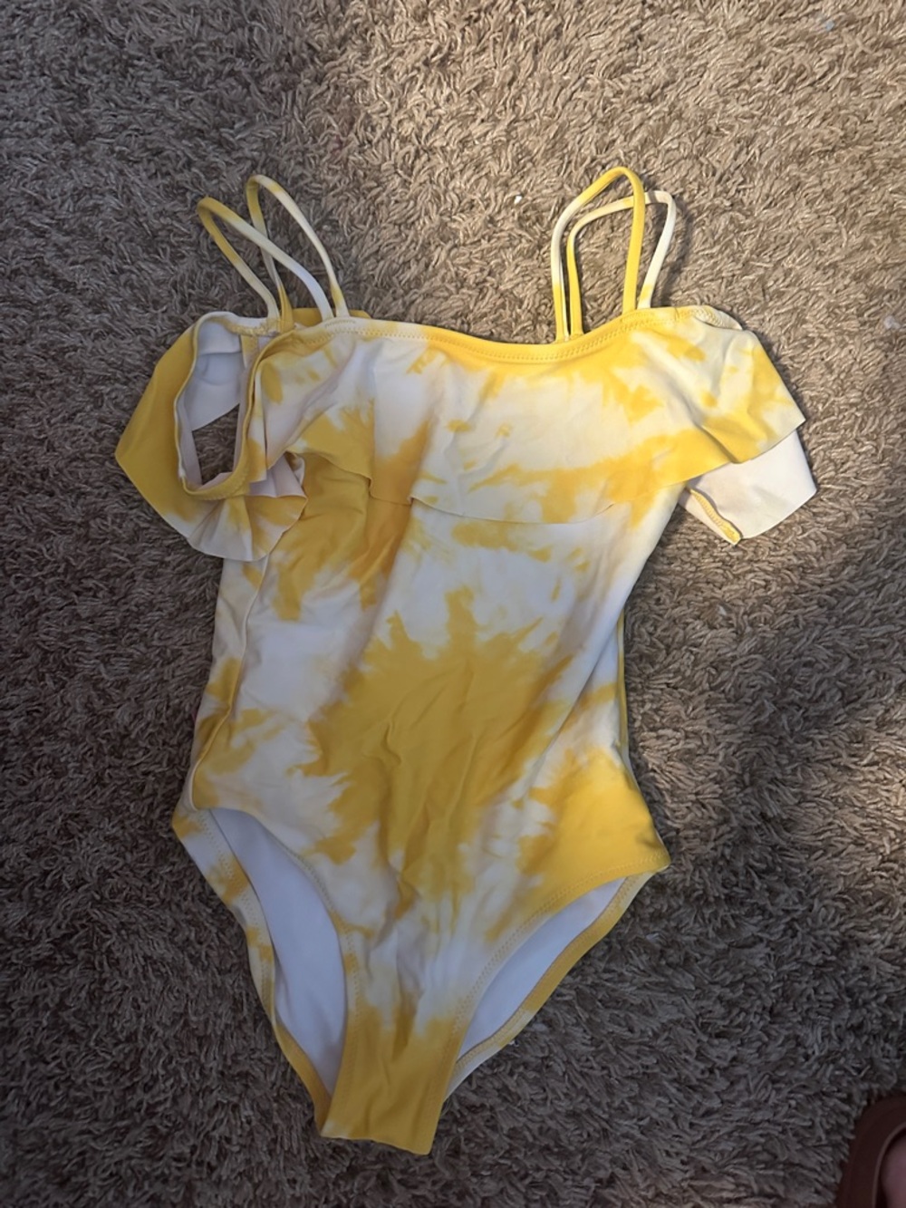 Girls Yellow Tie-Dye One-Piece Swimsuit with Ruffle